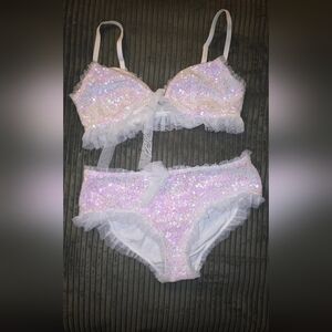 🤍 Victorias's Secret White Sequin Bra Bralette And Panties Set BRIDAL BACH